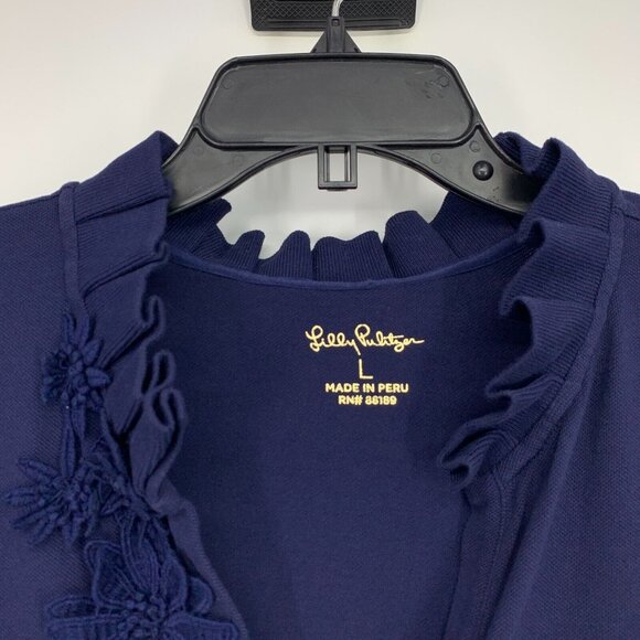 Lilly Pulitzer Dress Clary Polo Blue Long Sleeve V Neck Embroidered - Picture 5 of 10